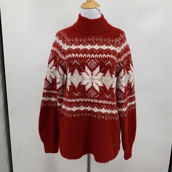 Abercrombie & Fitch Sweater Womens S Small Cardinal Fair Isle Mock Neck Acrylic - Picture 2 of 11